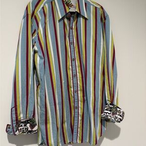 ROBERT GRAHAM striped MALLIOUHANA shirt XL teal red white blue Size XL